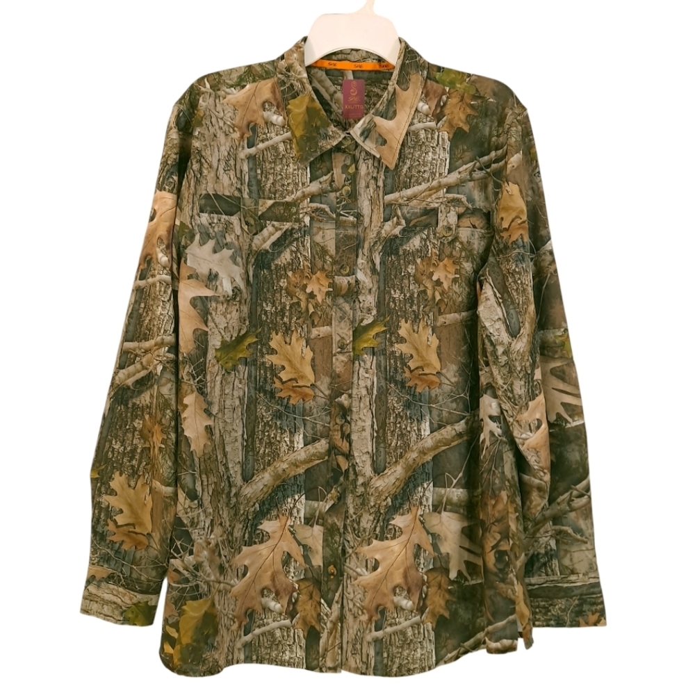 SHE Outdoor Women's Long Sleeve Button-up Shirt Kanati Camo Lightweight - Sz XXL